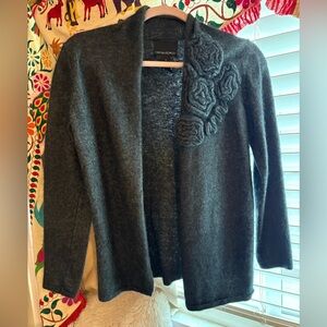 Cynthia Rowley Snuggly Soft Dark Gray Angora Sweater Winter Flowers